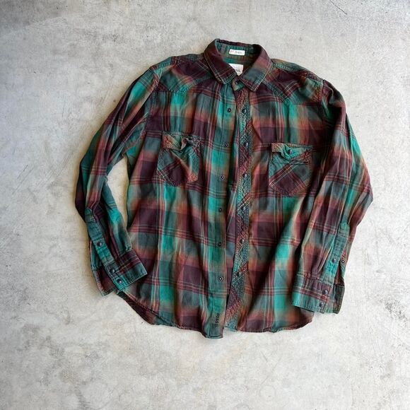 Fossil Mens Pearl Snap green and Brown Mens size M vintage fit - Picture 1 of 2